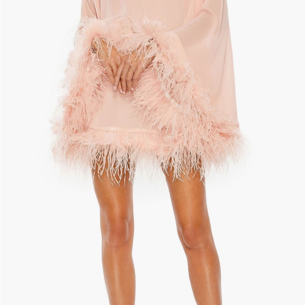 Mac Duggal Blush Feather Trim Mini Dress